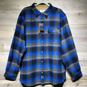 Legendary Whitetails Buck Camp Flannel Shirt Blue Plaid Corduroy Trim Size XL